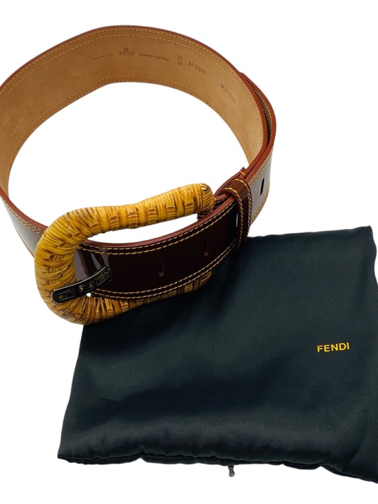 FENDI BROWN GENUINE PATENT LEATHER WIDE CINCH CORSET WAIST BELT WITH CHUNKY WICK main image 8